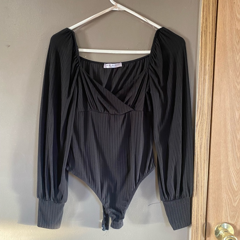Blue Blush Black Ribbed Bodysuit